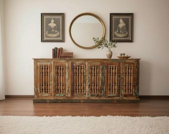 Reclaimed Wood Spindle Large Sideboard Rust 8' Long Buffet Server Distressed Finish