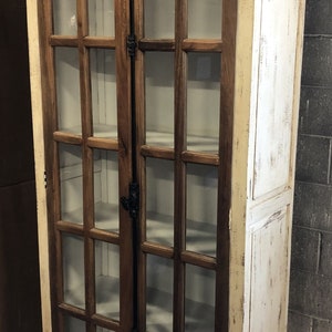Shabby Chic French Country Vitrine Tall 2 Glass Door China Closet Bookcase Cabinet Weathered Finish Sturdy Solid Wood Retail Display Case