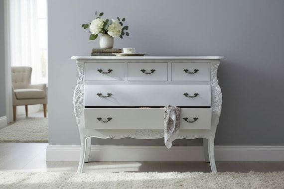 Shabby Chic French Country Bombay Chest of 5 Drawers White Bedroom Clothes  Dresser - Etsy