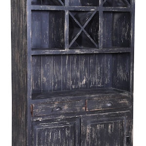 Country Farmhouse Tall Narrow Black Solid Mango Wood Wine Bottle Bar Cabinet