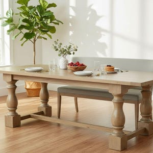 Country Farmhouse Large Chunky Leg Rectangle Trestle Dining Table Seats 8-10