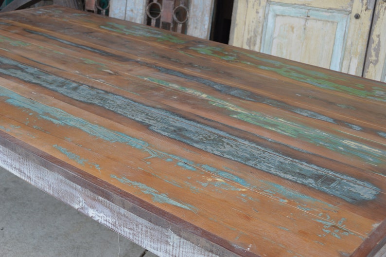 Rustic 6' Reclaimed Wood Distressed White Country Farmhouse Leg 72 Large Rectangle Family Size Kitchen Dining Table Weathered Paint Top image 5