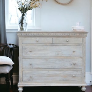 Coastal Sleek Solid Wood Chest Of Five Drawers Tall Rustic Bedroom Dresser Driftwood Finish