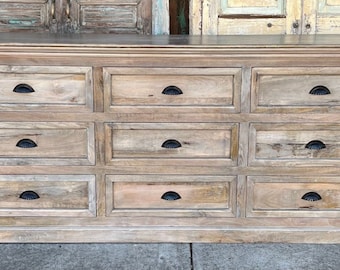 Coastal Home Entryway Console Chest Of 9 Drawer Dresser Solid Wood Buffet Server Driftwood Finish Dining Room Sideboard