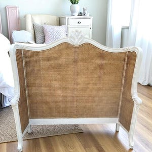 French Regency Queen Size Double Hole Cane White Mahogany Natural Rattan Oversize Wrap Around Headboard