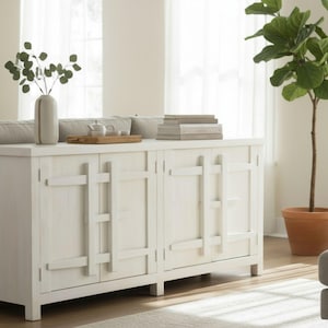 Asian Style Narrow Entryway Hallway Console Solid Wood 4 Door Skinny Buffet Server Bedroom Accent Cabinet