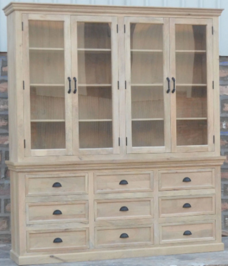 Driftwood Finish Tall Narrow China Hutch Glass Door Chest of Etsy