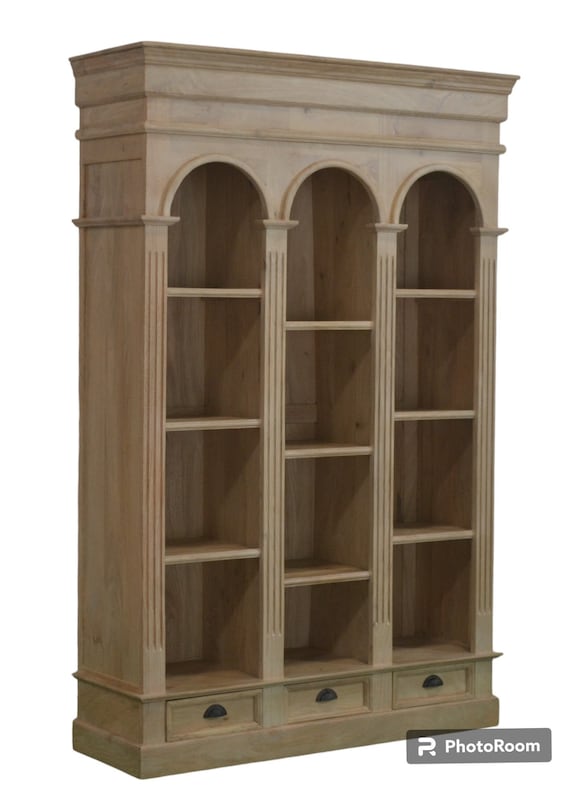 Roosevelt Triple Arch Bookcase Solid Mango Wood Tall Wide