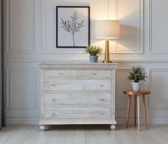 Rustic Mango Wood 5-Drawer Dresser Coastal Bedroom Storage