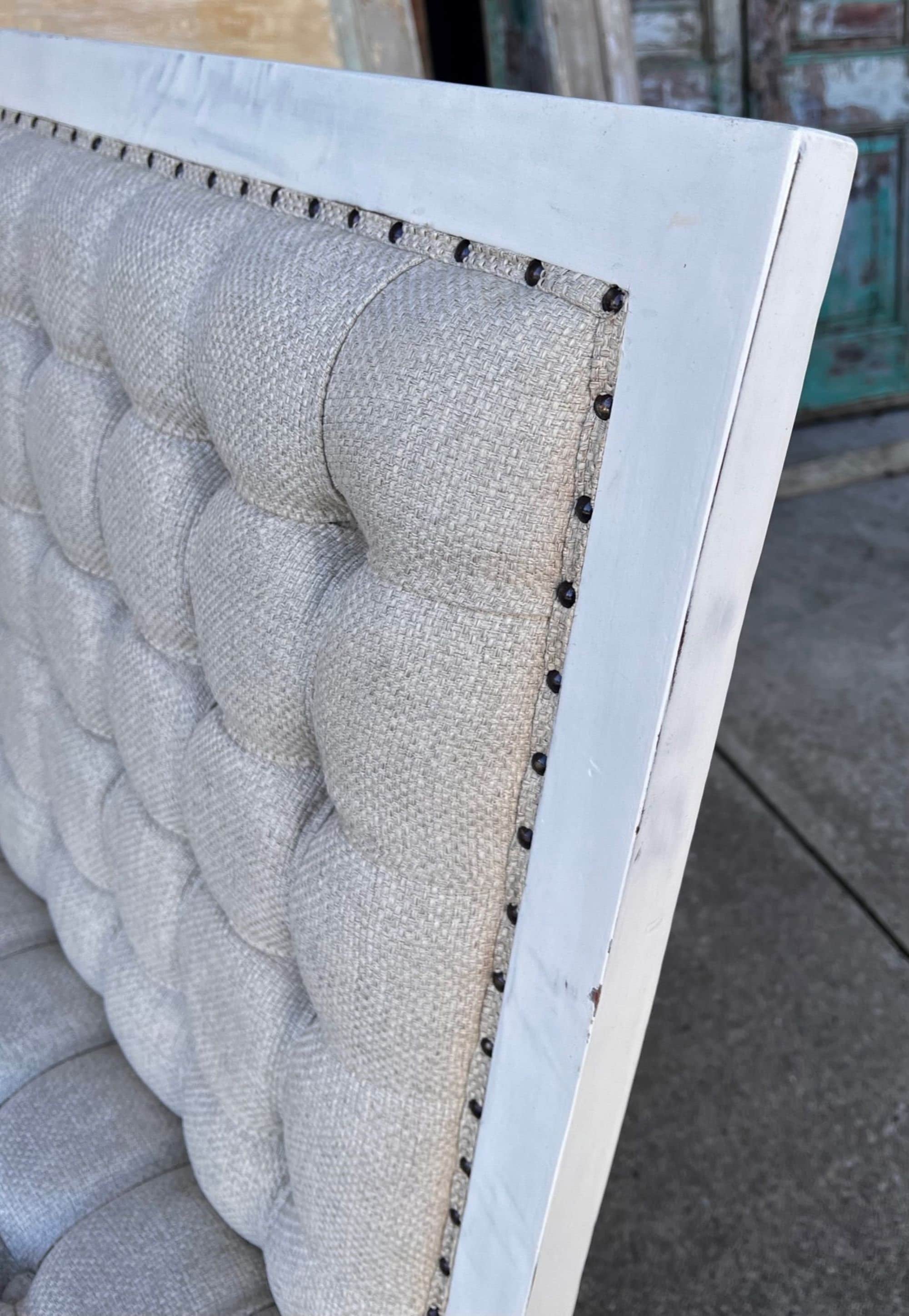 Hand Crafted French Country Settee: Button Tufted Upholstery