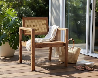 Set Of 2 Rustic Solid Teak Armchair Caned Back Armchair Pair Of Matching Accent Chairs