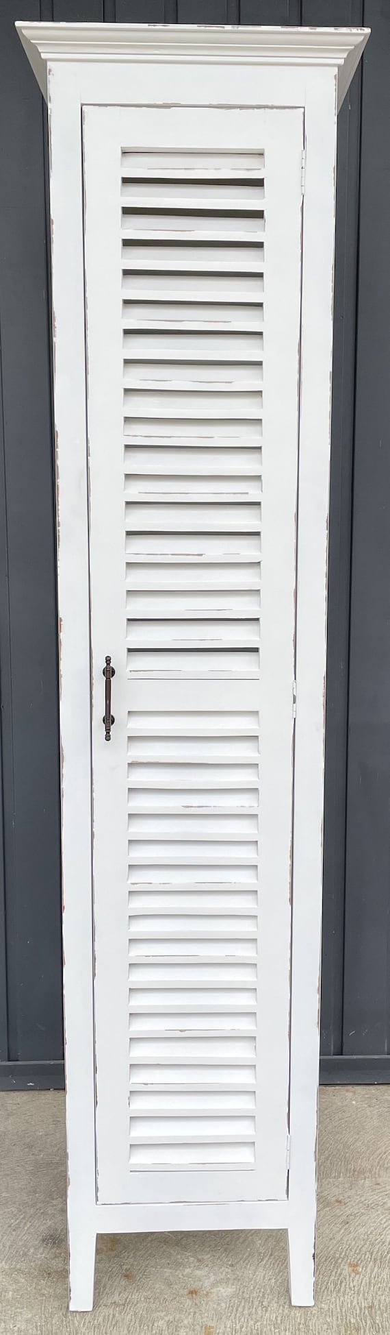 Tall White Narrow Kitchen Panty Solid Wood Louver Shutter Door Linen Storage Cabinet Mudroom Laundry Bedroom Closet 5 Shelf Organizer Etsy