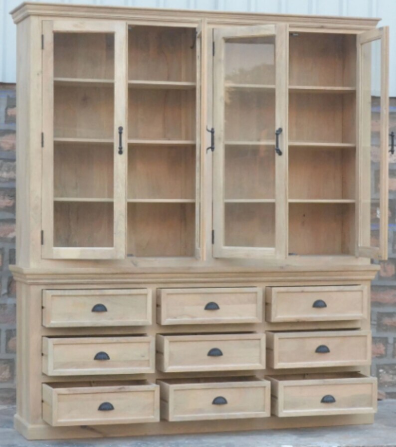 Driftwood Finish Tall Narrow China Hutch Glass Door Chest of Etsy
