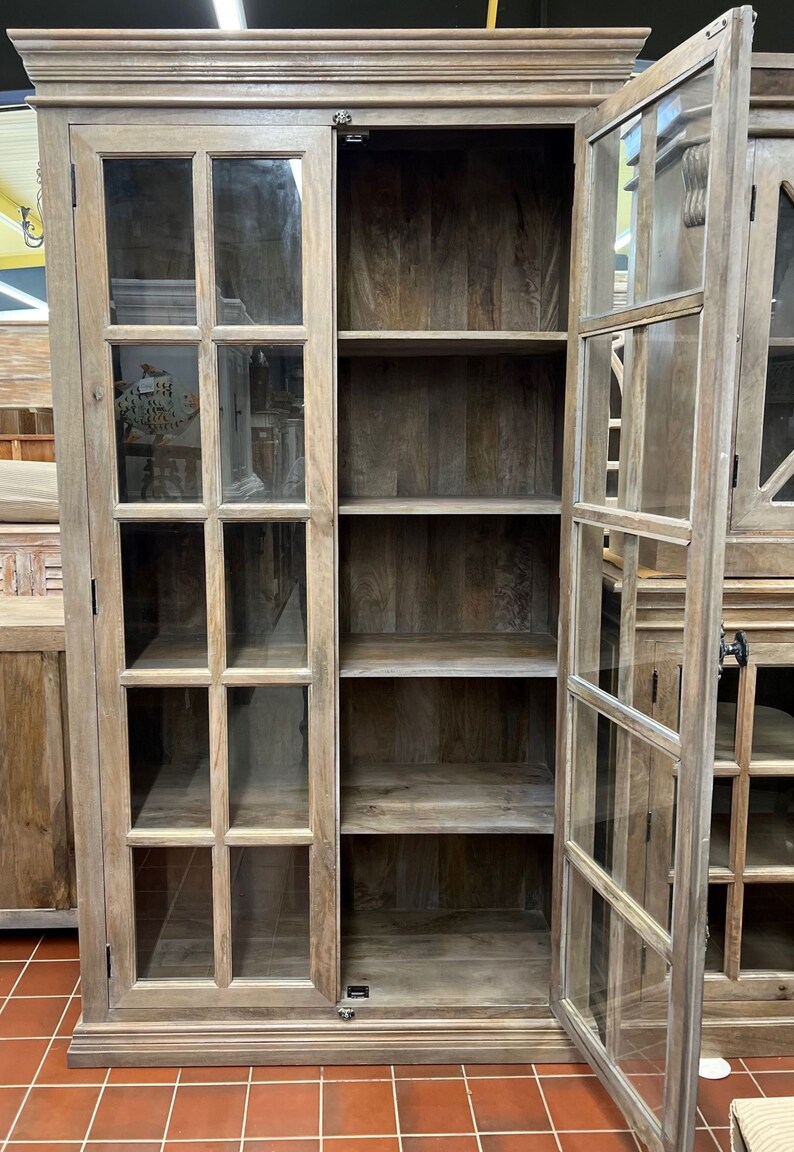 French Country Glass Pane Door Tall Library Vitrine Etsy