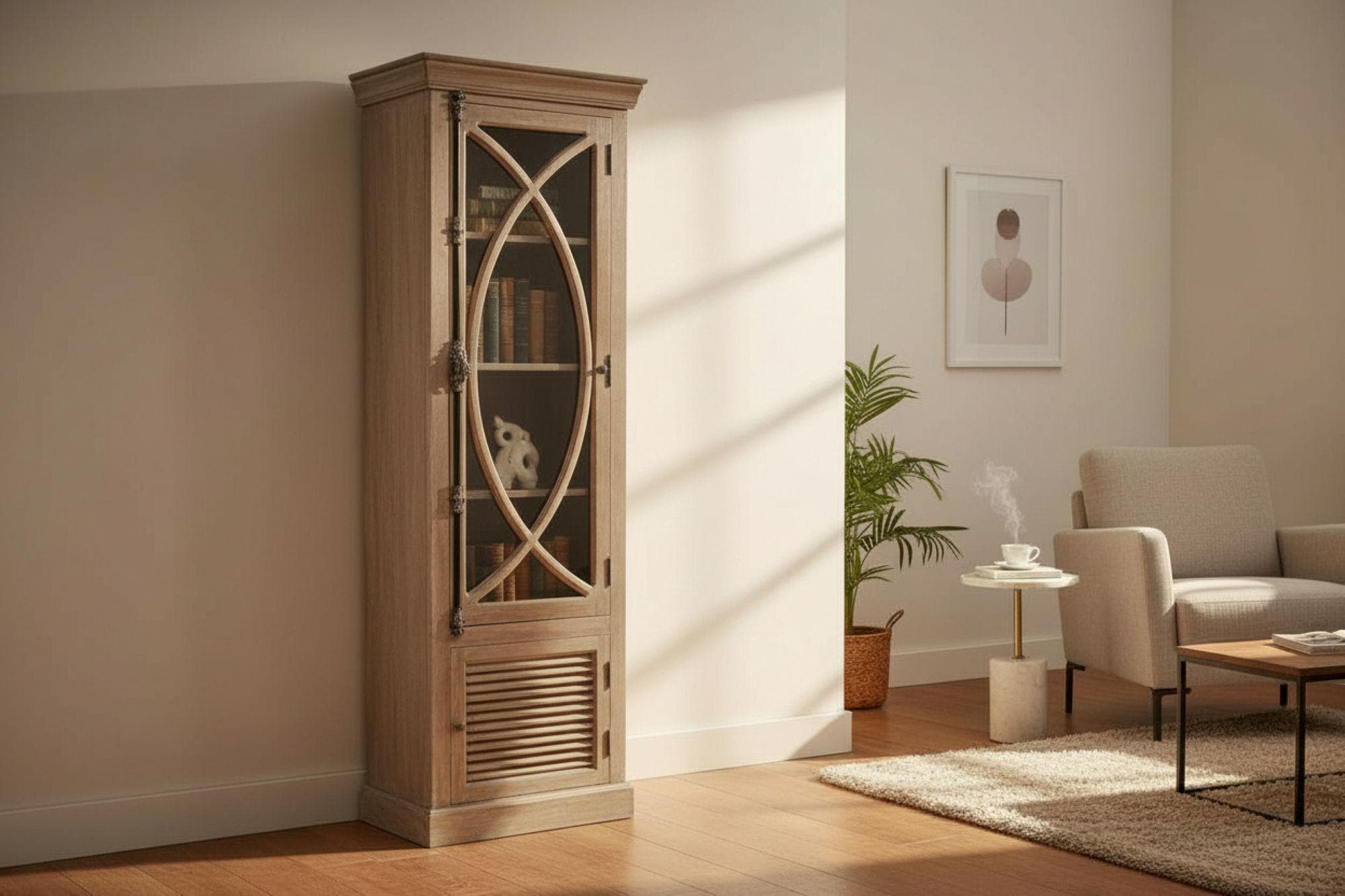 French Country Vitrine Tall Narrow Glass Door Wood Bookcase - Etsy