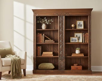 Very Large Repurposed Wood Pillar Double Bookcase