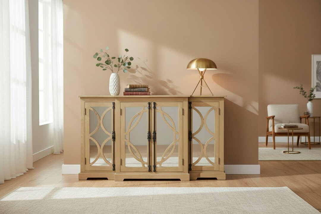 Rustic 4 Mirror Door Breakfront Credenza Mid Size Buffet Server - Etsy