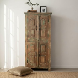Solid Mango Wood Farmhouse Cupboard: 4-Door Linen Closet