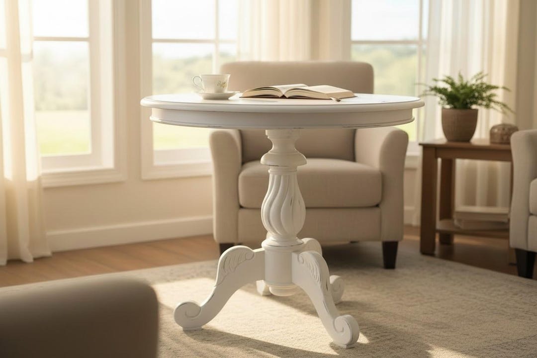 Shabby Chic Mahogany Parlor Table Victorian Style Distressed White