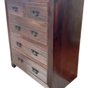 Traditional Chest Of 5 Drawers Tallboy Bedroom Dresser Solid Mango Wood Dark Finish