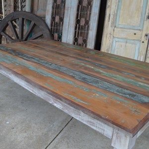 Rustic 6' Reclaimed Wood Distressed White Country Farmhouse Leg 72 Large Rectangle Family Size Kitchen Dining Table Weathered Paint Top image 4