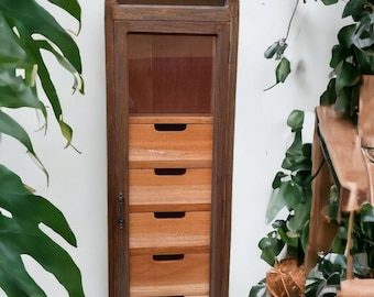 Romantic Dome Top Glass Door Solid Wood Lingerie Chest 6 Drawer Bedroom Dresser Tall Rustic Narrow Bathroom Linen Storage Cabinet