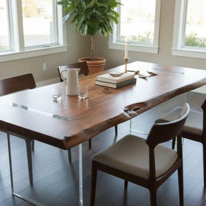 Live Edge Acacia Slab Acrylic Base Floating Rectangle Dining Table