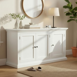 Modern Farmhouse Mid Size 3 Door White Buffet Server