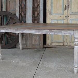 Rustic 6' Reclaimed Wood Distressed White Country Farmhouse Leg 72 Large Rectangle Family Size Kitchen Dining Table Weathered Paint Top image 2