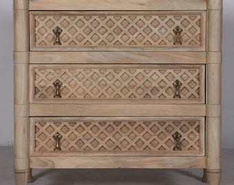 Hand Carved Solid Wood Bachelors Chest Of Three Drawers Rustic Bedroom Dresser Driftwood Finish