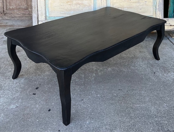 French Provincial Carved Reclaimed Solid Wood Black Rectangle