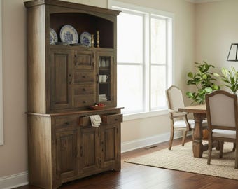 Rustic Amish Farmhouse Style Kitchen Cupboard Large 2 PC Storage Cabinet