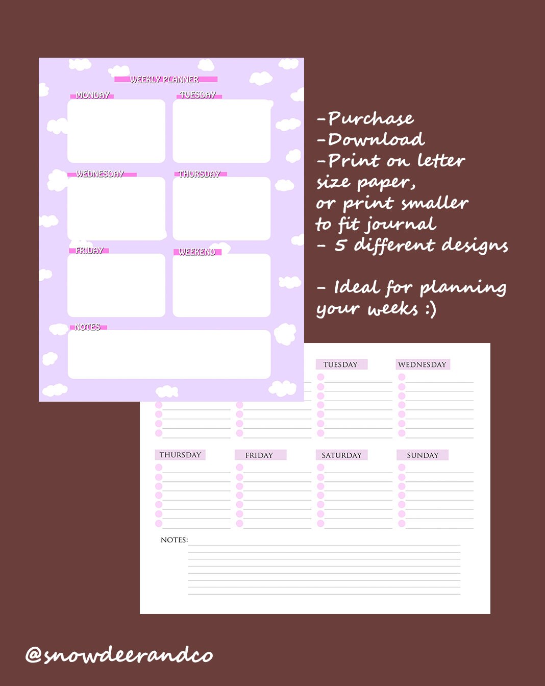 Printable Weekly Planner Letter Size Weekly Planner Instant Download ...