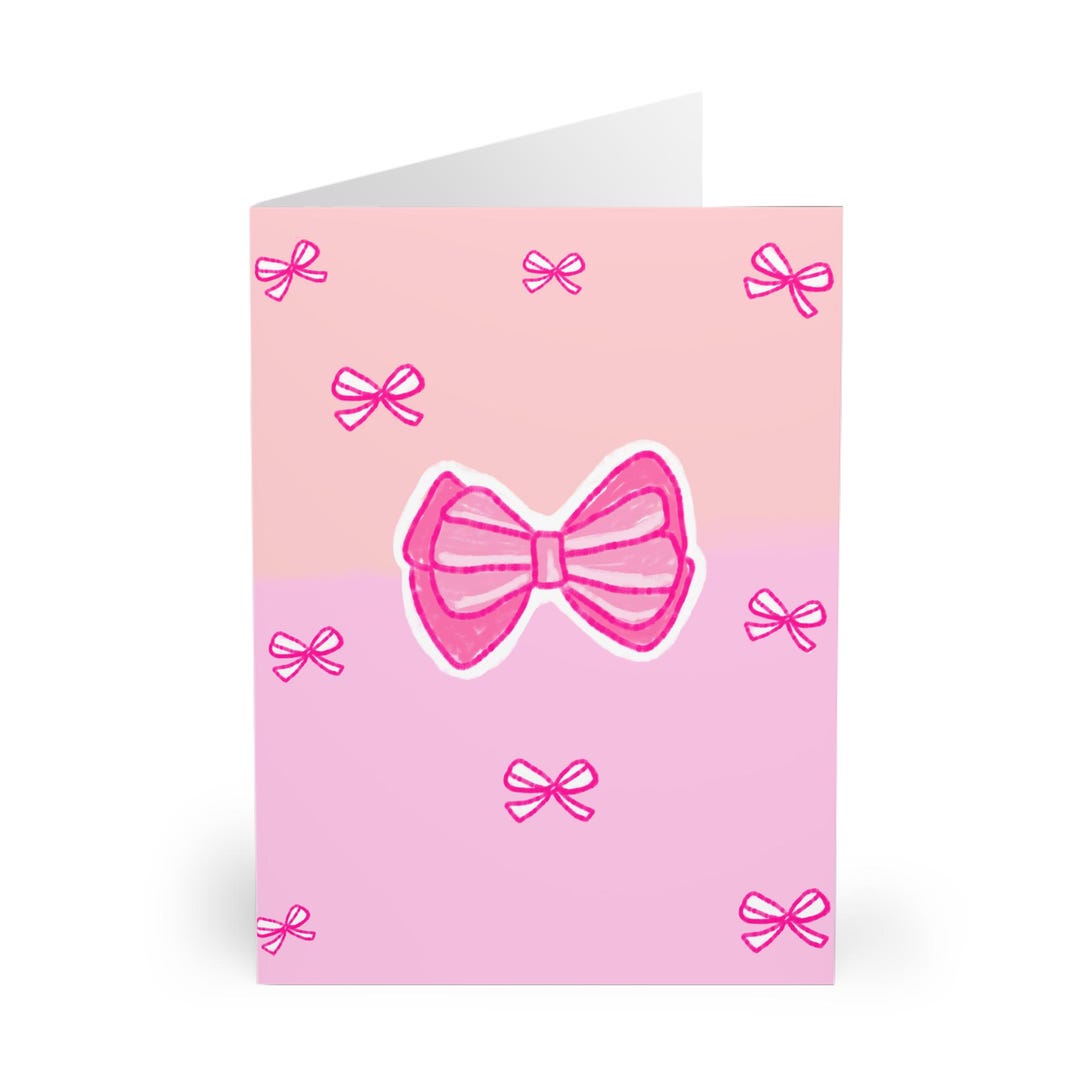 Pink Bow Pattern Greeting Cards 5 Pack Thank You Cards Birthday Cards ...