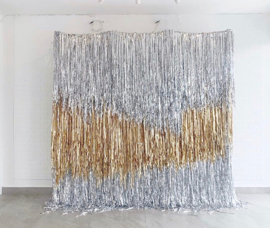 Silver and Gold Fringe Wall, Tablecloth Backdrop, Tassel Wall