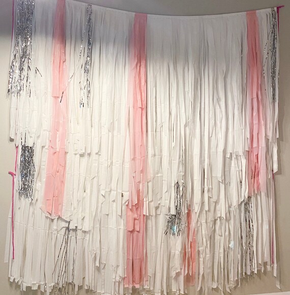 Pink White Silver Backdrop Fringe Wall Streamers Tassels Etsy