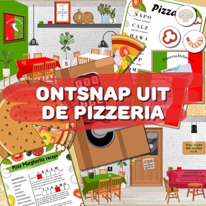 Escape room spel voor kinderen 8-12 jr. Ontsnap uit de pizzeria. Escape room bordspel. Print zelf uit. Gebruik voor een verjaardagsfeestje. afbeelding 1