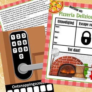 Escape room spel voor kinderen 8-12 jr. Ontsnap uit de pizzeria. Escape room bordspel. Print zelf uit. Gebruik voor een verjaardagsfeestje. afbeelding 3