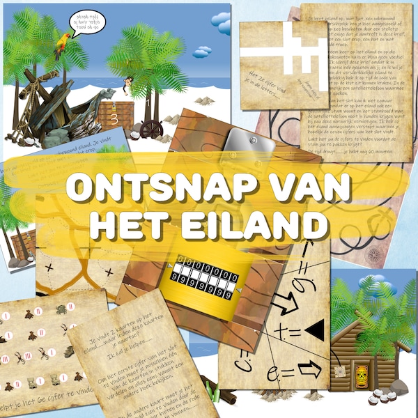 Escape room spel voor kinderen 8-12 jaar. Ontsnap van het eiland. Escape room bordspel. Print zelf uit. Gebruik voor een verjaardagsfeestje.