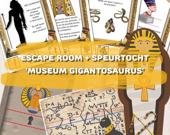 Speurtocht + escape room voor kinderen 7-9 jr, Museum Gigantosaurus, Speur-escape, Gebruik voor kinderfeestje, Direct te printen!