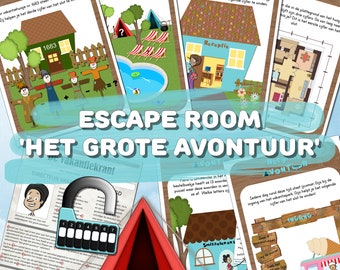 Escape room voor kinderen 7-10 jaar, Het grote avontuur, Escape room voor kinderfeestje, Direct uit te printen escape room