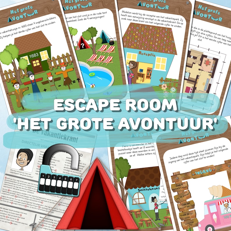 Escape room voor kinderen 7-10 jaar, Het grote avontuur, Escape room voor kinderfeestje, Direct uit te printen escape room afbeelding 1