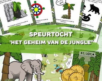 Speurtocht voor kinderen 7-9 jr, Het geheim van de jungle, Jungle speurtocht, Gebruik voor kinderfeestje, Direct te printen!