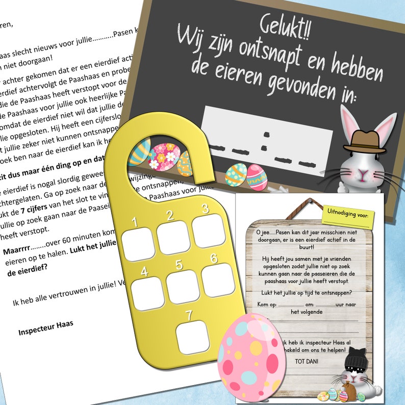 Paas escape room voor kinderen 5-7 jaar, De eierdief, Escape room voor kinderen, Print direct uit afbeelding 2