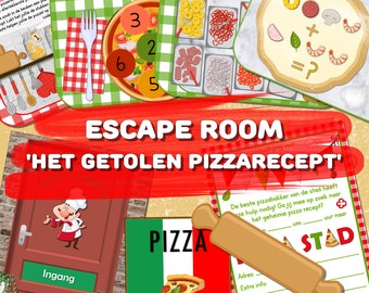 Escape room voor kinderen 5-7 jr, Het gestolen pizzarecept, Escape room voor kinderfeestje, Pizza escape room, Direct te printen escape room