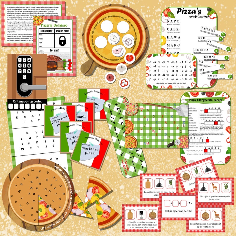 Escape room spel voor kinderen 8-12 jr. Ontsnap uit de pizzeria. Escape room bordspel. Print zelf uit. Gebruik voor een verjaardagsfeestje. afbeelding 6