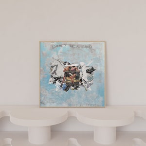 Stellar Attractions: Mixed Media Collage Print Wall Art Horse Unicorn Blue Sky