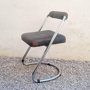 Mid Century Cantilever Dining Chair / Giotto Stoppino Design / Leather Chair / Office Chair / Steel Tube / Italian Design /Italy /1970 /&#39;70s