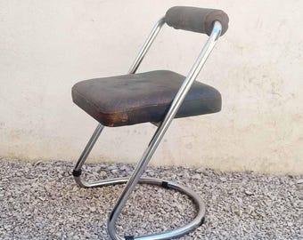 Mid Century Cantilever Dining Chair / Giotto Stoppino Design / Leather Chair / Office Chair / Steel Tube / Italian Design /Italy /1970 /'70s