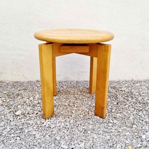 Mid Century Modern Wooden Stool / Solid Wood Chair / Vintage / Brown Chair / Klingnau Ag Stuhl und Tischfabrik / Switzerland / 1980s / '80s image 1